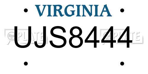 UJS8444 Virginia License Plate