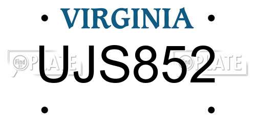 UJS852 Virginia License Plate