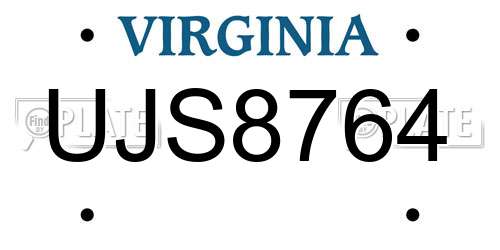 UJS8764 Virginia License Plate