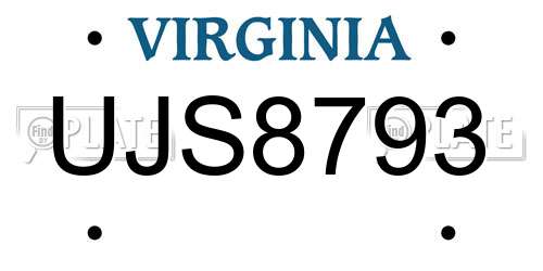 UJS8793 Virginia License Plate