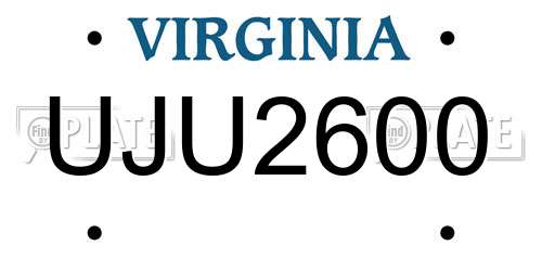 UJU2600 Virginia License Plate