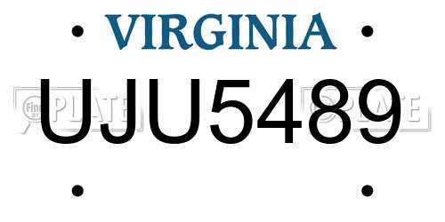 UJU5489 Virginia License Plate