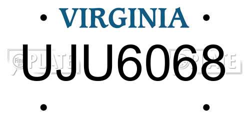 UJU6068 Virginia License Plate