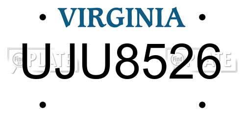 UJU8526 Virginia License Plate