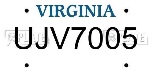 UJV7005 Virginia License Plate