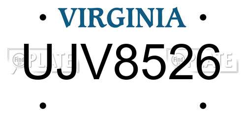 UJV8526 Virginia License Plate