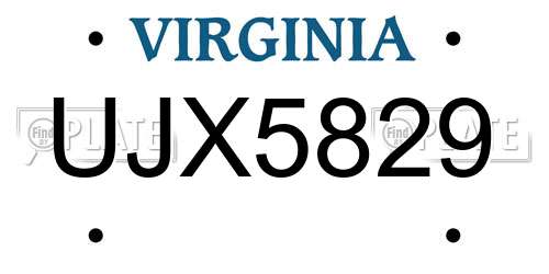 UJX5829 Virginia License Plate