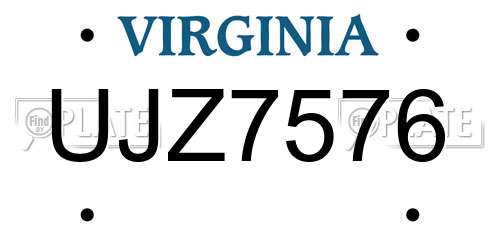 UJZ7576 Virginia License Plate