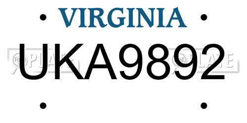 UKA9892 Virginia License Plate
