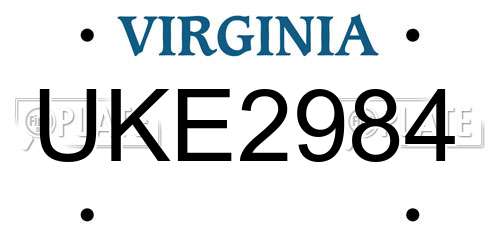 UKE2984 Virginia License Plate