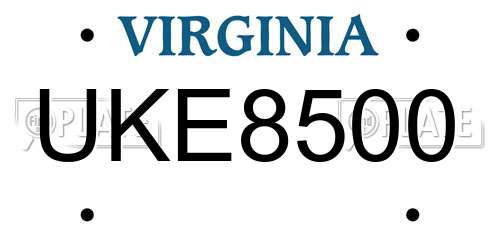 UKE8500 Virginia License Plate