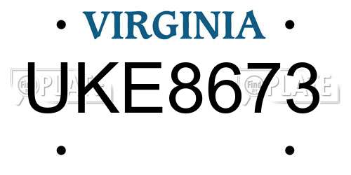 UKE8673 Virginia License Plate