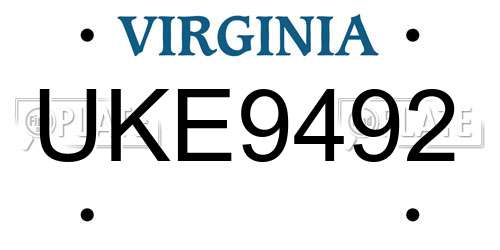 UKE9492 Virginia License Plate