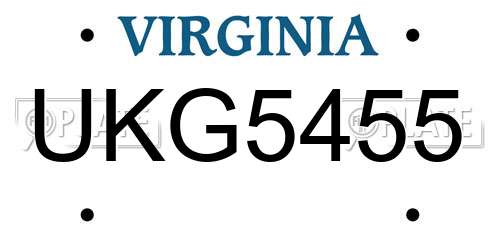 UKG5455 Virginia License Plate