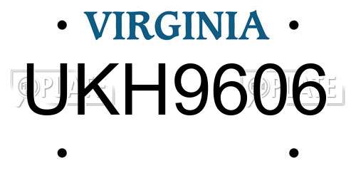 UKH9606 Virginia License Plate