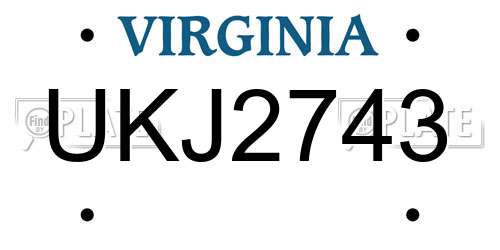 UKJ2743 Virginia License Plate