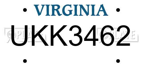 UKK3462 Virginia License Plate