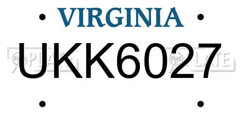 UKK6027 Virginia License Plate