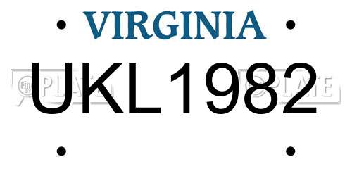 UKL1982 Virginia License Plate