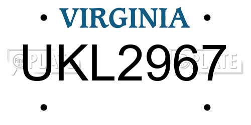 UKL2967 Virginia License Plate