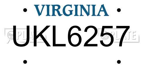 UKL6257 Virginia License Plate