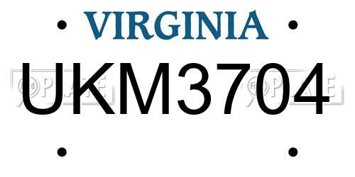 UKM3704 Virginia License Plate