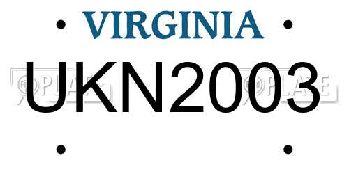 UKN2003 Virginia License Plate