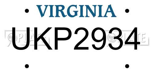 UKP2934 Virginia License Plate