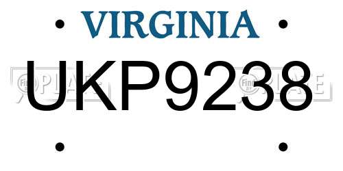 UKP9238 Virginia License Plate
