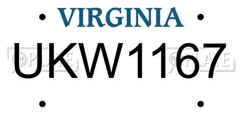 UKW1167 Virginia License Plate