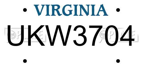 UKW3704 Virginia License Plate