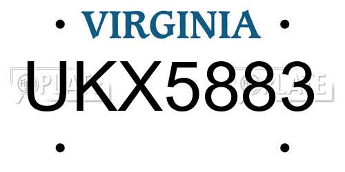 UKX5883 Virginia License Plate