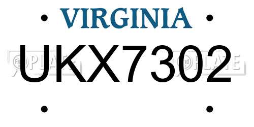 UKX7302 Virginia License Plate