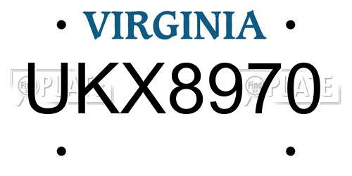 UKX8970 Virginia License Plate
