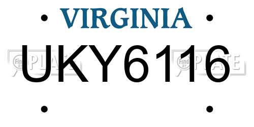 UKY6116 Virginia License Plate