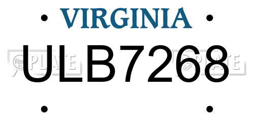 ULB7268 Virginia License Plate