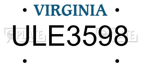 ULE3598 Virginia License Plate