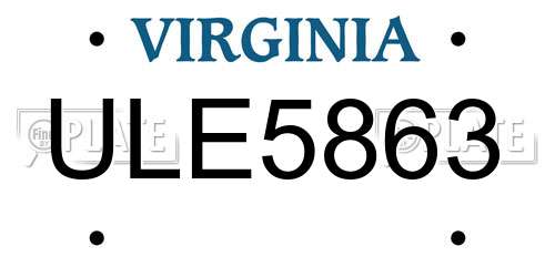 ULE5863 Virginia License Plate