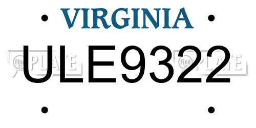 ULE9322 Virginia License Plate