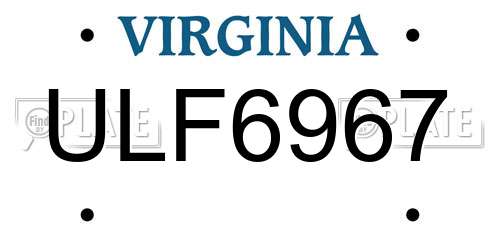 ULF6967 Virginia License Plate