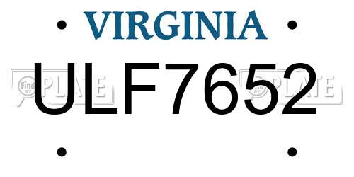 ULF7652 Virginia License Plate