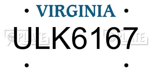 ULK6167 Virginia License Plate