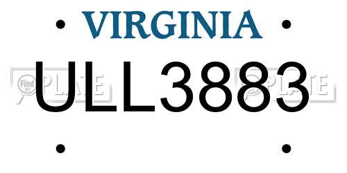 ULL3883 Virginia License Plate