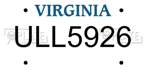 ULL5926 Virginia License Plate