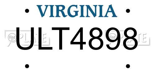 ULT4898 Virginia License Plate