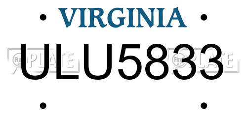 ULU5833 Virginia License Plate