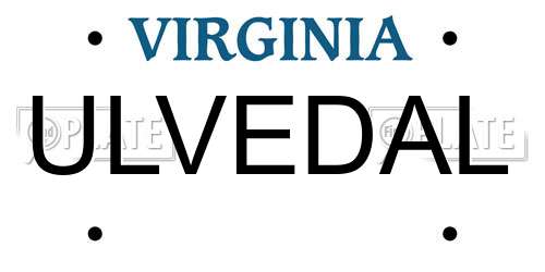 ULVEDAL Virginia License Plate