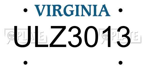 ULZ3013 Virginia License Plate