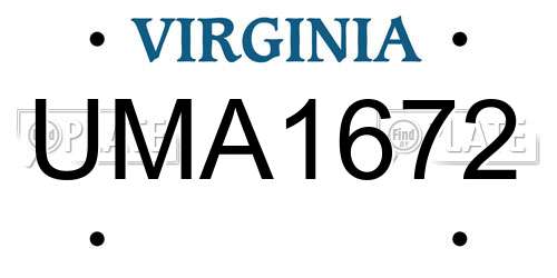 UMA1672 Virginia License Plate