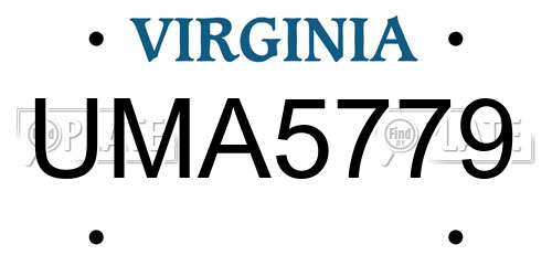 UMA5779 Virginia License Plate